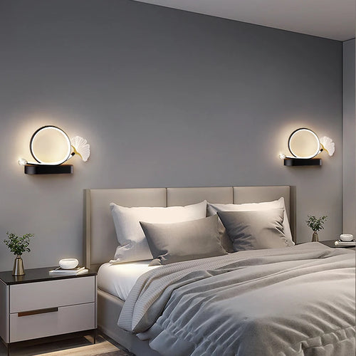 Tricolour LED wall light with eye protection and ginkgo leaf design - vue 6 sur 12