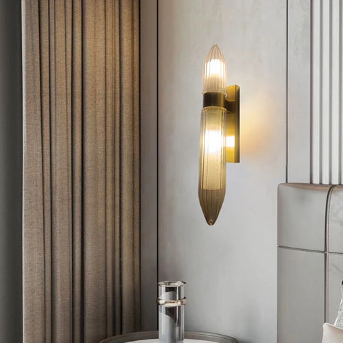 Clear glass wall light art deco style gold metal - vue 4 sur 7