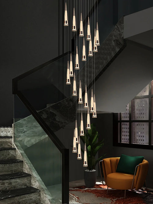Modern minimalist chandelier for staircases in contemporary acrylic design - vue 5 sur 15