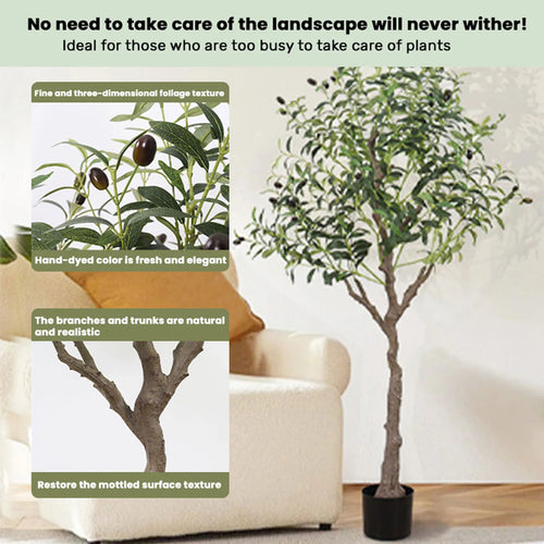 Realistic Artificial Olive Tree, Lifelike Faux Olive Plant for Home, Office, Garden Decor - vue 3 sur 8
