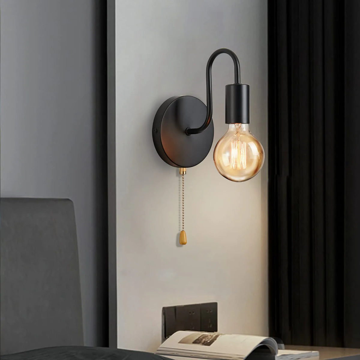 Nordic industrial black iron wall light E27 - vue 6 sur 6