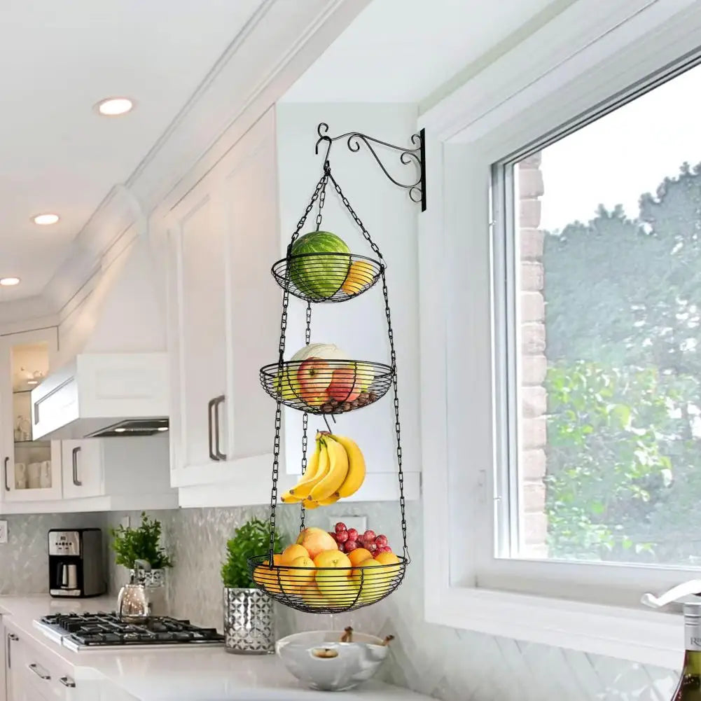 3-tier hanging fruit basket with banana hook