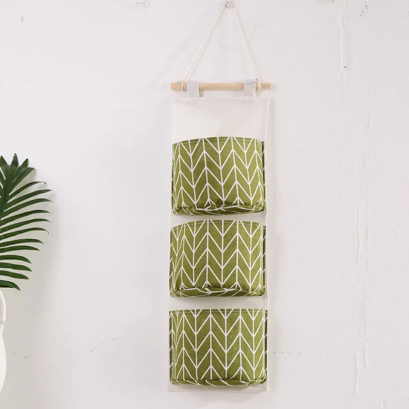 three-layer cotton and linen hanging storage bag - vue 9 sur 9