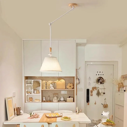 Foldable fabric and solid wood chandelier nordic minimalist design - vue 3 sur 10