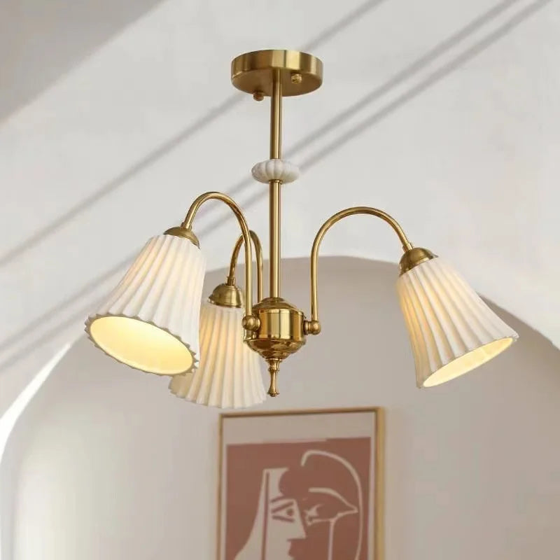 French retro ceramic and copper chandelier american style design - vue 2 sur 13