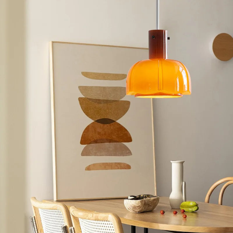 Retro medieval glass pendant light in Bauhaus style for interior decor