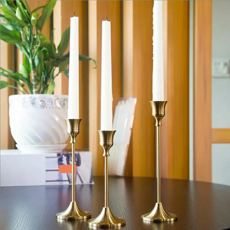 Brass gold candlestick set for festive decorations