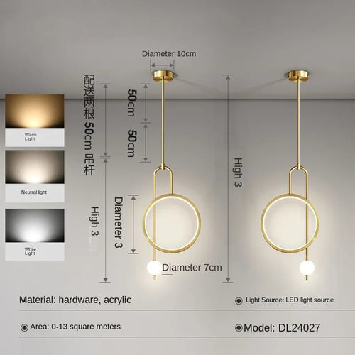 Modern pendant light with gold ring and minimalist Nordic lighting - vue 10 sur 12