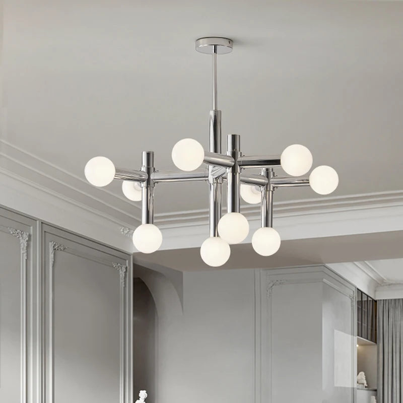 Chrome metal chandelier with adjustable lights