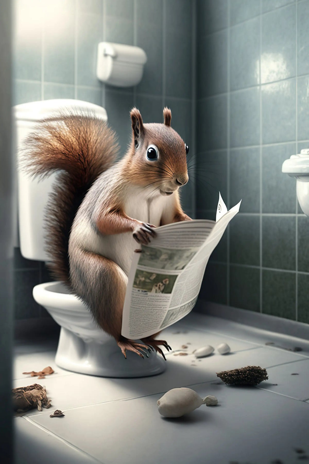Humorous animal wall decor with animals sitting on toilets