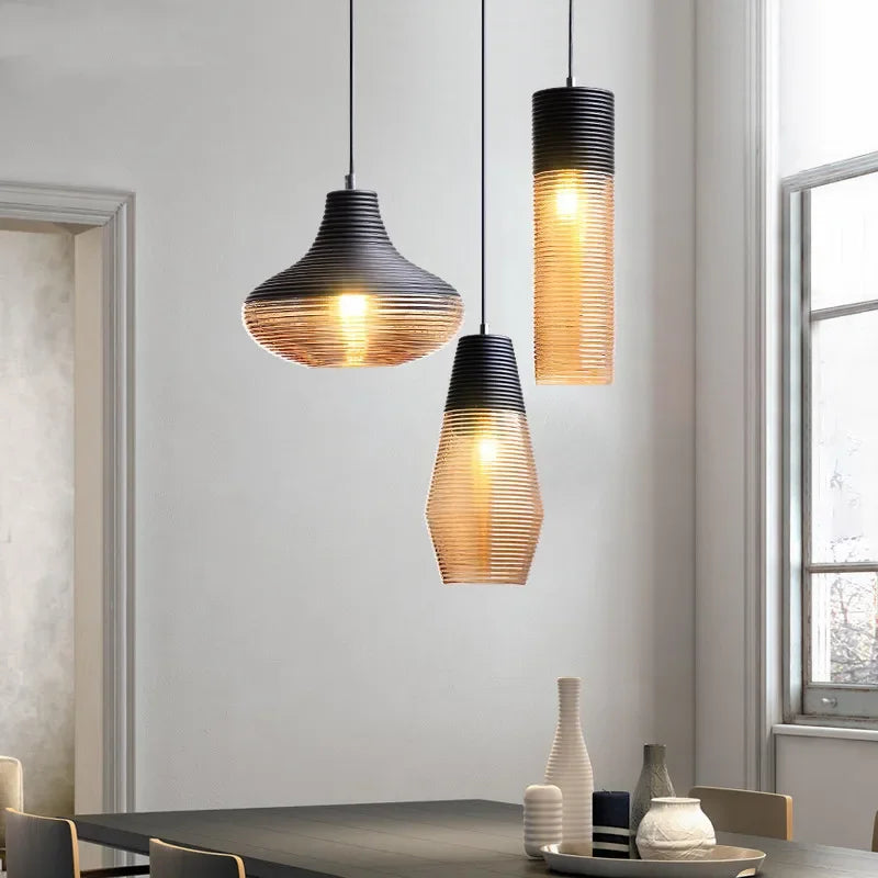 Vintage striped glass pendant chandelier for home décor
