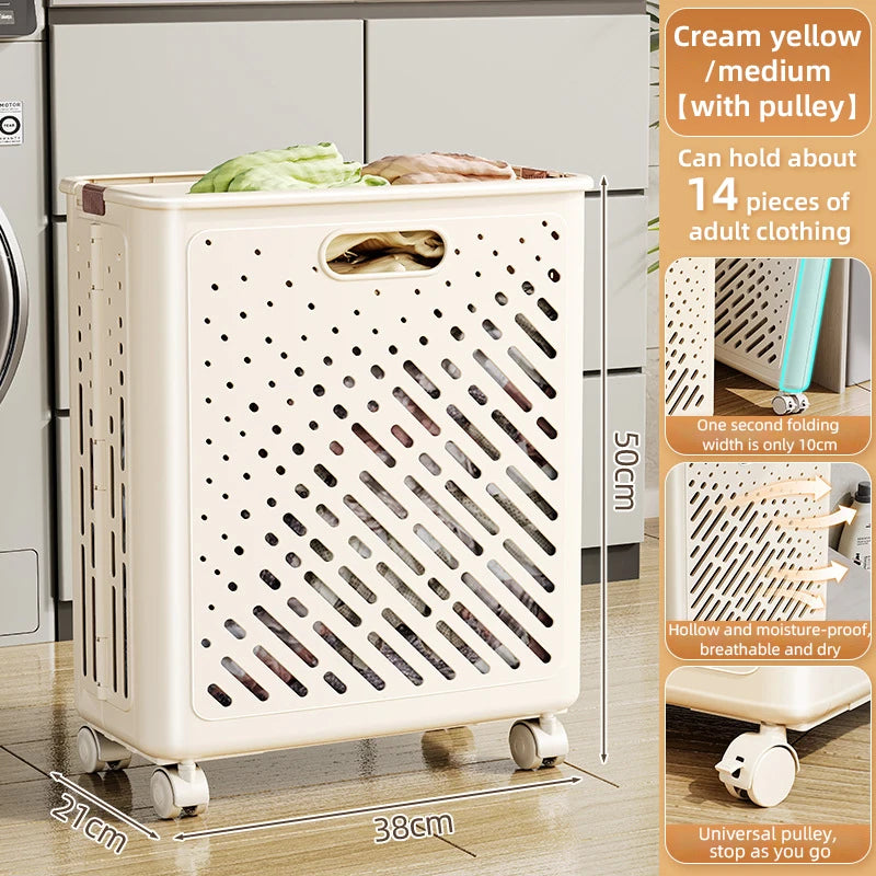 Foldable laundry basket with wheels large capacity multifunctional