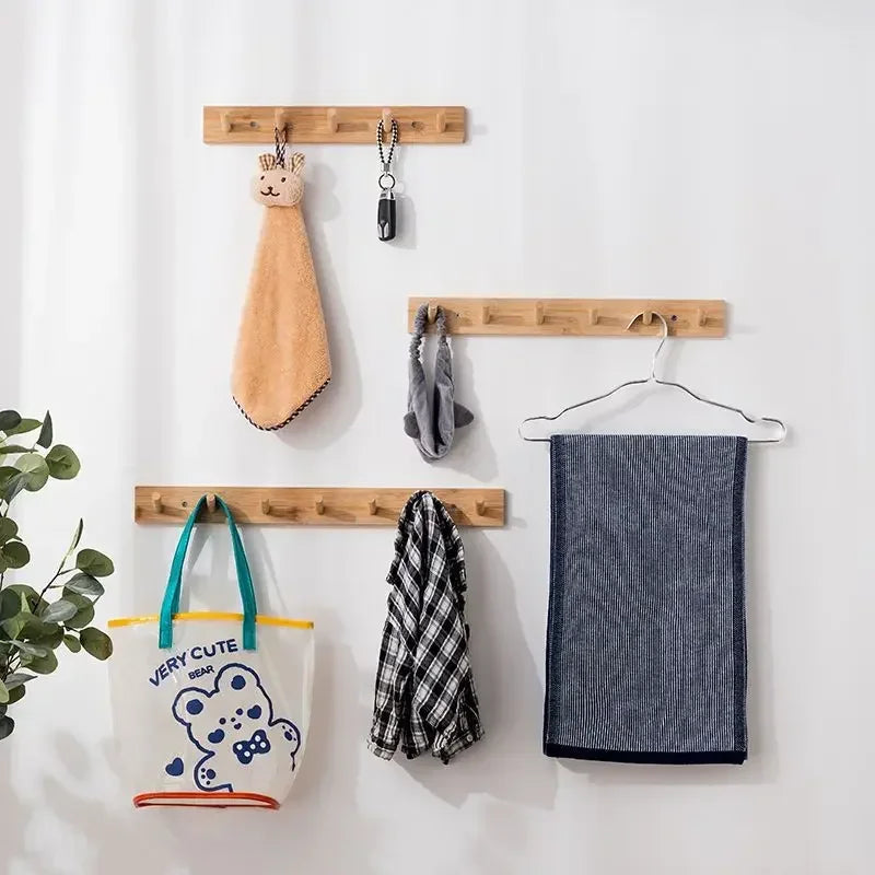 bamboo wall-mounted coat rack with practical hooks to organize your belongings