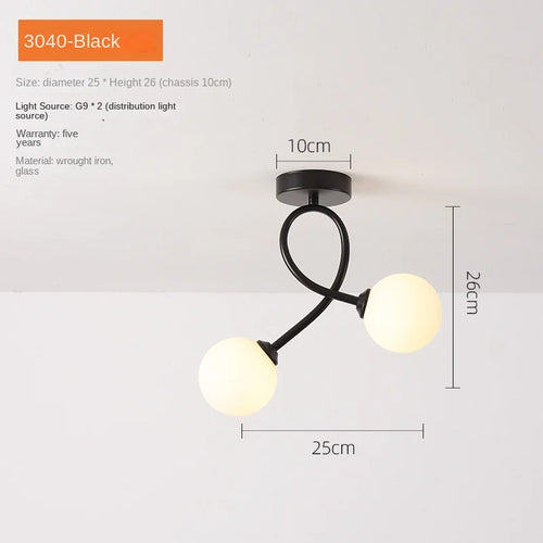 Black and gold glass ceiling light for hallway, balcony, entryway, cloakroom