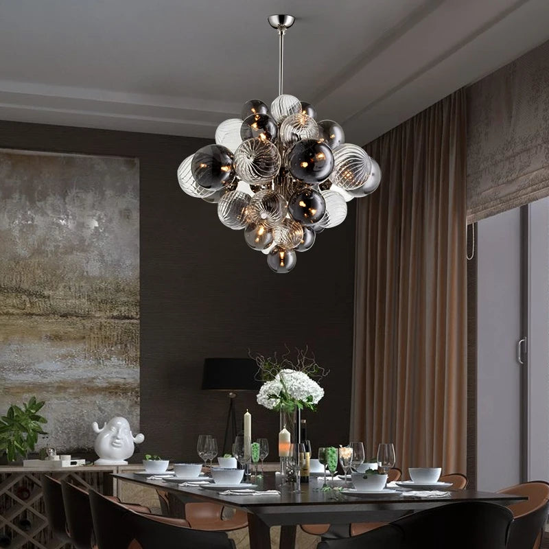 Nordic creative iron and glass bubble luxury chandelier - vue 4 sur 10