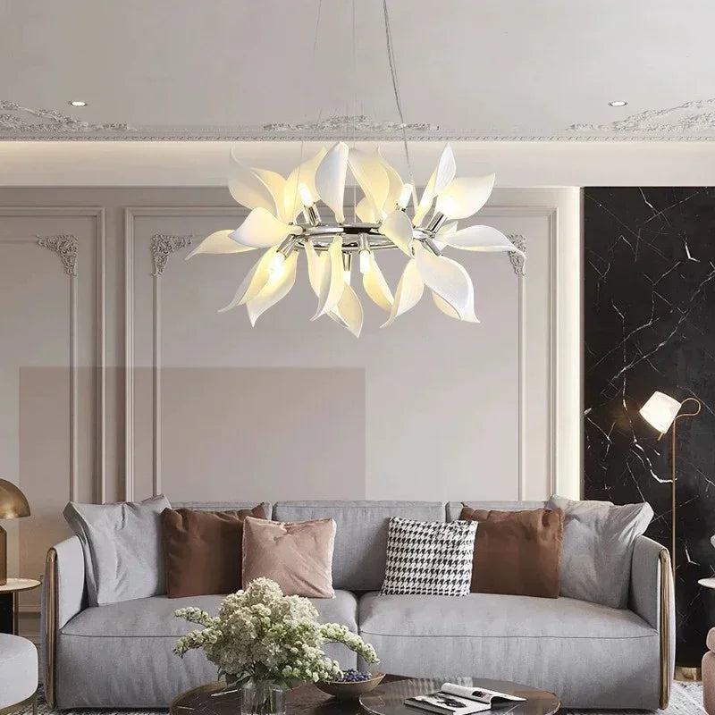 Modern ceramic chandelier with flower petals and LED light - vue 3 sur 15
