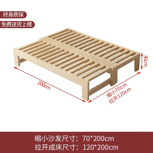 Customized: Fold-out sofa bed, dual-purpose all-solid wood, small apartment, telescopic bed, pull-out bed, push-pull bed, foldab - vue 16 sur 24