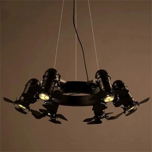 Vintage industrial chandelier with 6 heads for commercial spaces - vue 3 sur 6