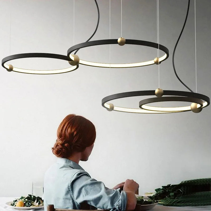Sandyha multi-ring black iron LED luxury chandelier