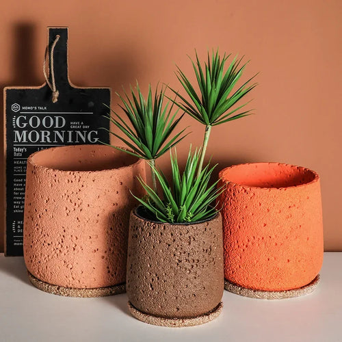 Nordic style cement flower pot with decorative tray - vue 3 sur 19