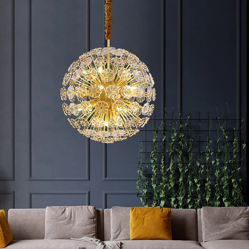 Copper dandelion crystal LED pendant chandelier - vue 3 sur 12
