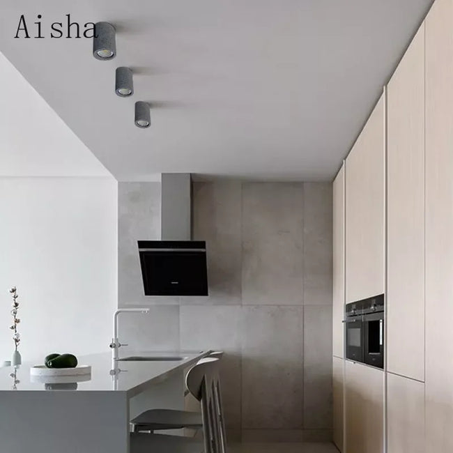 Minimalist round cement surface mounted LED spotlight for hallway and living room