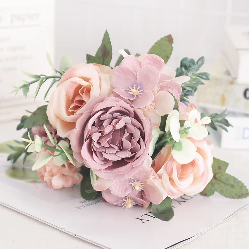 Artificial silk peony and hydrangea bouquet for wedding and home decoration - vue 19 sur 40