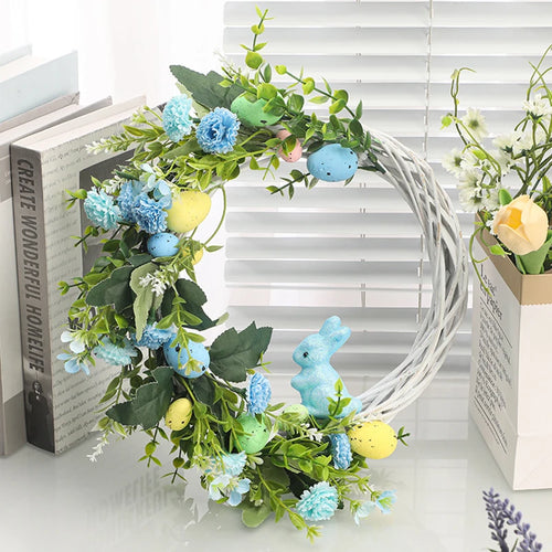 Decorative Easter wreath with bunny and hanging eggs - vue 3 sur 12