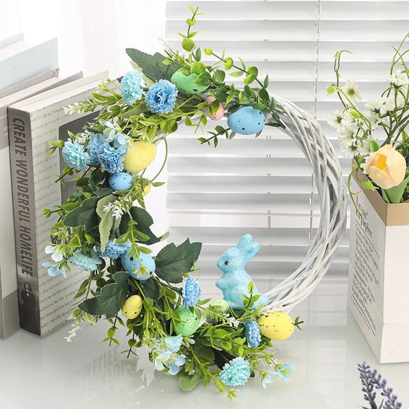 Decorative Easter wreath with bunny and hanging eggs - vue 3 sur 12