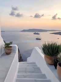 Modern summer coast Greece Santorini landscape posters