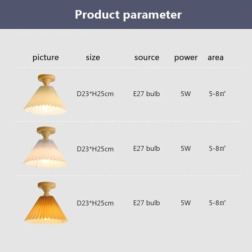 Modern LED ceiling light with wood and pleated fabric - vue 4 sur 11