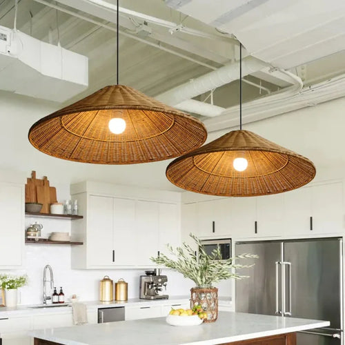 Hand-knitted rattan pendant light with minimalist shade - vue 2 sur 16