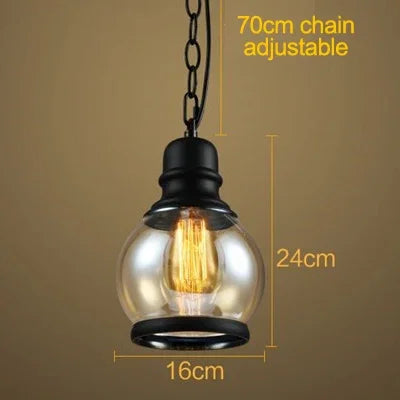 Retro industrial pendant with amber glass and hemp rope