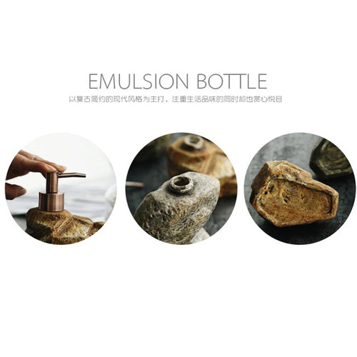 Realistic Ceramic Soap Dispenser - Stone-Like Hand Sanitizer Bottle with Pump, Luxury Shampoo and Shower Gel Refill Bottle - vue 5 sur 8