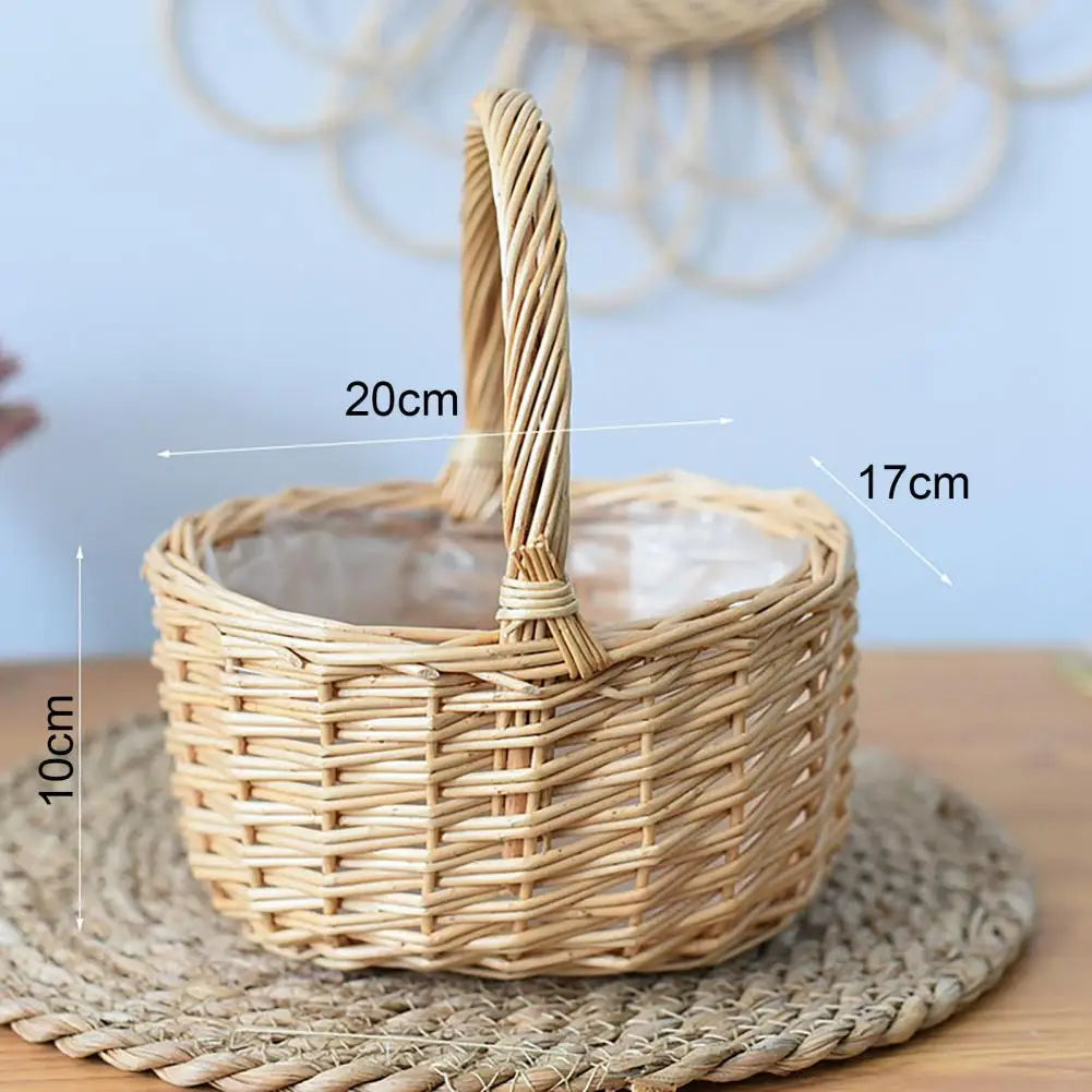 Handwoven vintage rattan storage basket for flowers and food