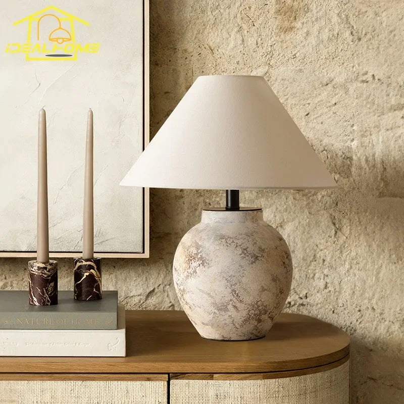 Vintage ceramic table lamp, wabi-sabi style decorative zen