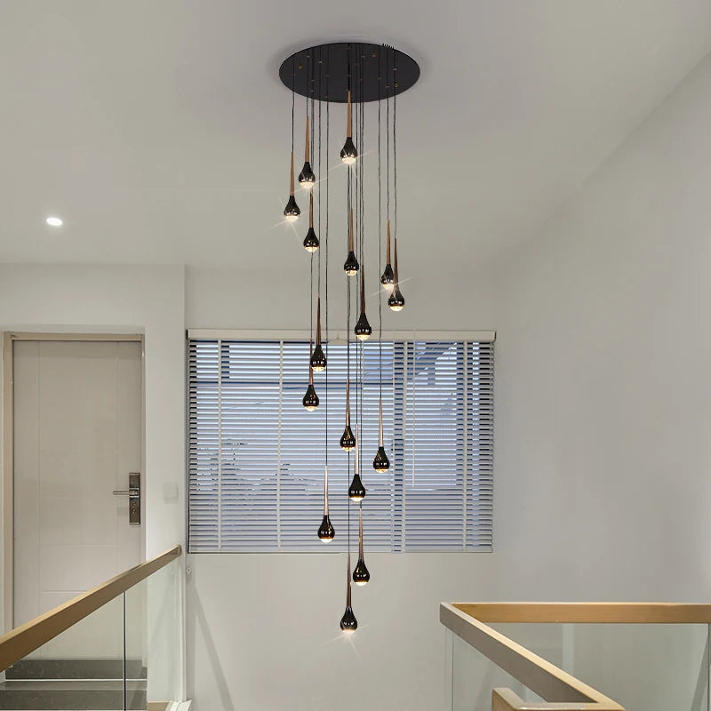 Modern nordic long hollow chandelier ideal for loft, hotel, or apartment - vue 3 sur 16