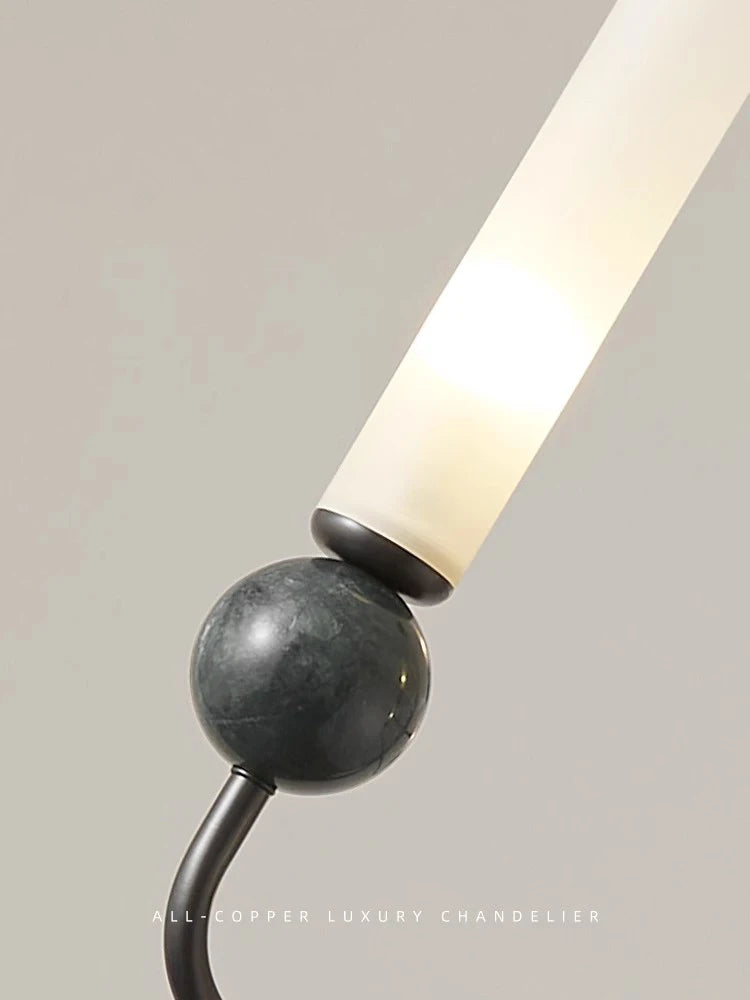 Vintage luxury marble and copper LED pendant chandelier - vue 5 sur 10