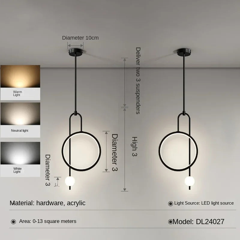 Modern pendant light with gold ring and minimalist Nordic lighting - vue 10 sur 12