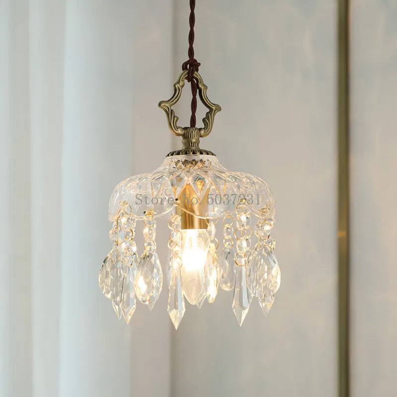 Nordic retro brass crystal and glass pendant chandelier - vue 3 sur 10