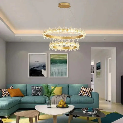 Nordic style K9 crystal chandelier with petal ring and LED - vue 3 sur 17