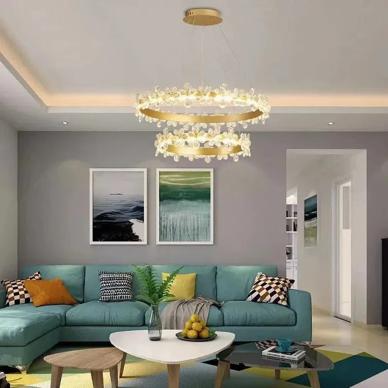 Nordic style K9 crystal chandelier with petal ring and LED - vue 3 sur 17