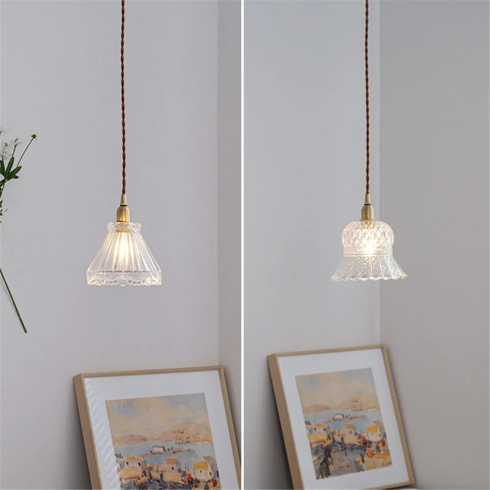 Vintage glass and brass chandelier for interior decoration