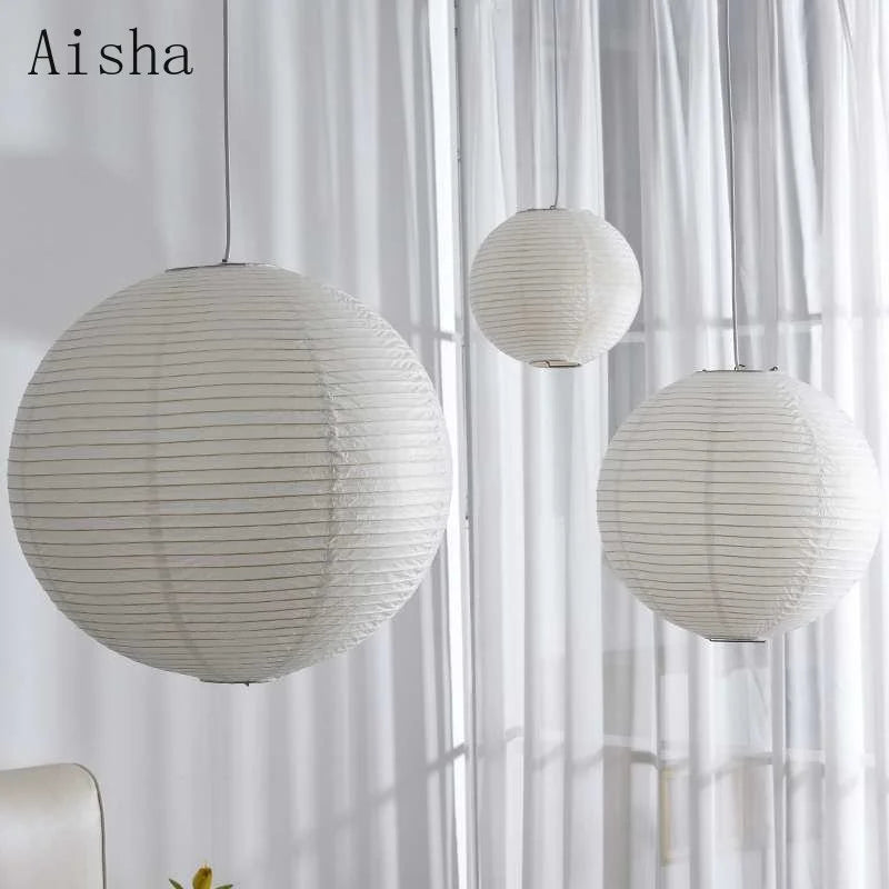 Japanese style rice paper pendant light for interior decoration - vue 3 sur 7