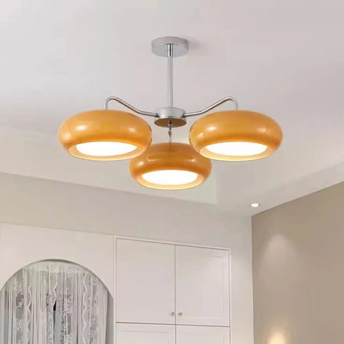 Antique brass and orange medieval glass chandelier - vue 2 sur 16
