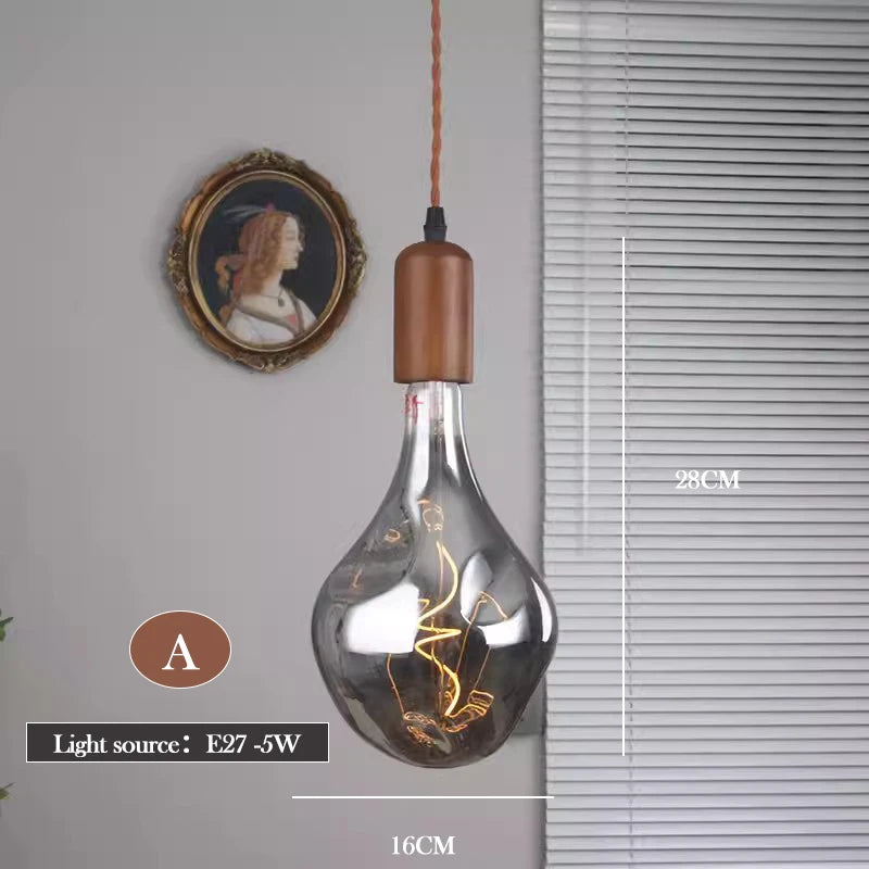 Retro art glass chandelier with solid wood for interior decoration - vue 9 sur 25