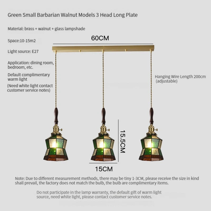 Luxury antique glass and brass pendant chandelier - vue 12 sur 15