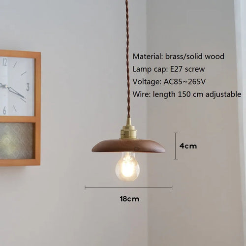 Nordic modern wooden and brass LED pendant light