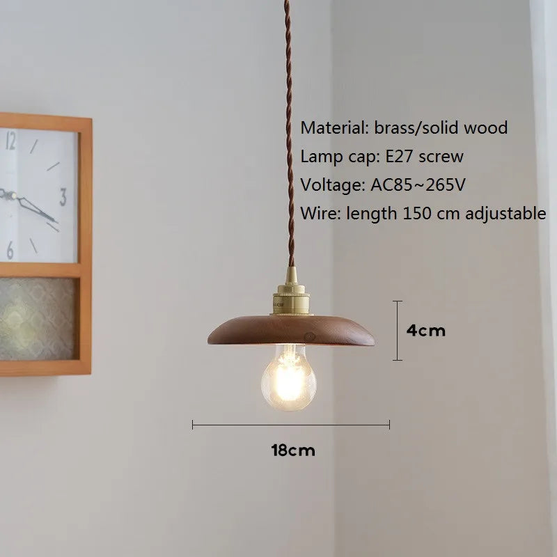 Nordic modern wooden and brass LED pendant light