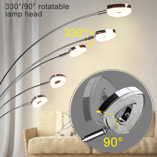 Depuley dimmable 5-light LED floor lamp with adjustable arms and head for bedroom or office - vue 4 sur 6